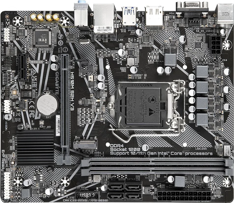 Материнская плата Gigabyte H510M S2H V3 2.0 Soc-1200 Intel Q470 2xDDR4 mATX AC`97 8ch(7.1) GbLAN+VGA+HDMI+DP