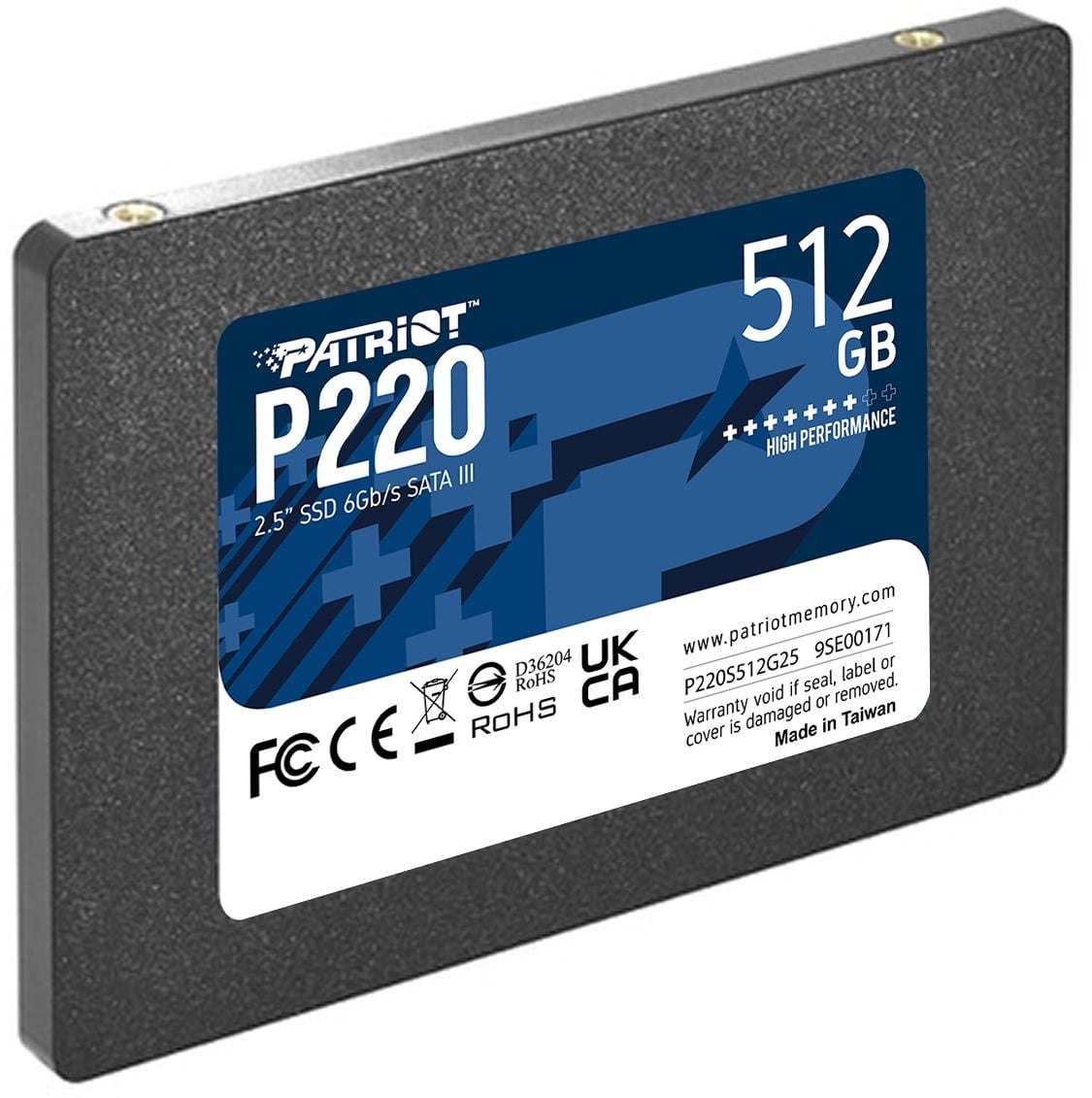 Диск SSD PATRIOT - P220, для ноутбука, 2.5", 512 ГБ, SATA, 6 Гб/с, speed write-500МБ/с read-550МБ/с, P220S512G25