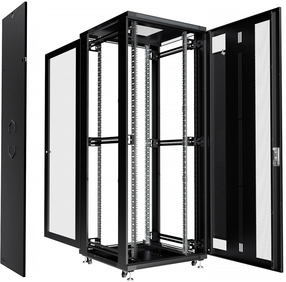 Cabeus ND-05C-42U80/100-BK Шкаф монтажный телекоммуникационный 19" напольный для распределительного и серверного оборудования 42U 800x1000x2055mm (ШхГхВ) передняя и задняя перфорированные двери, ручка с замком, цвет черный (RAL 9004)