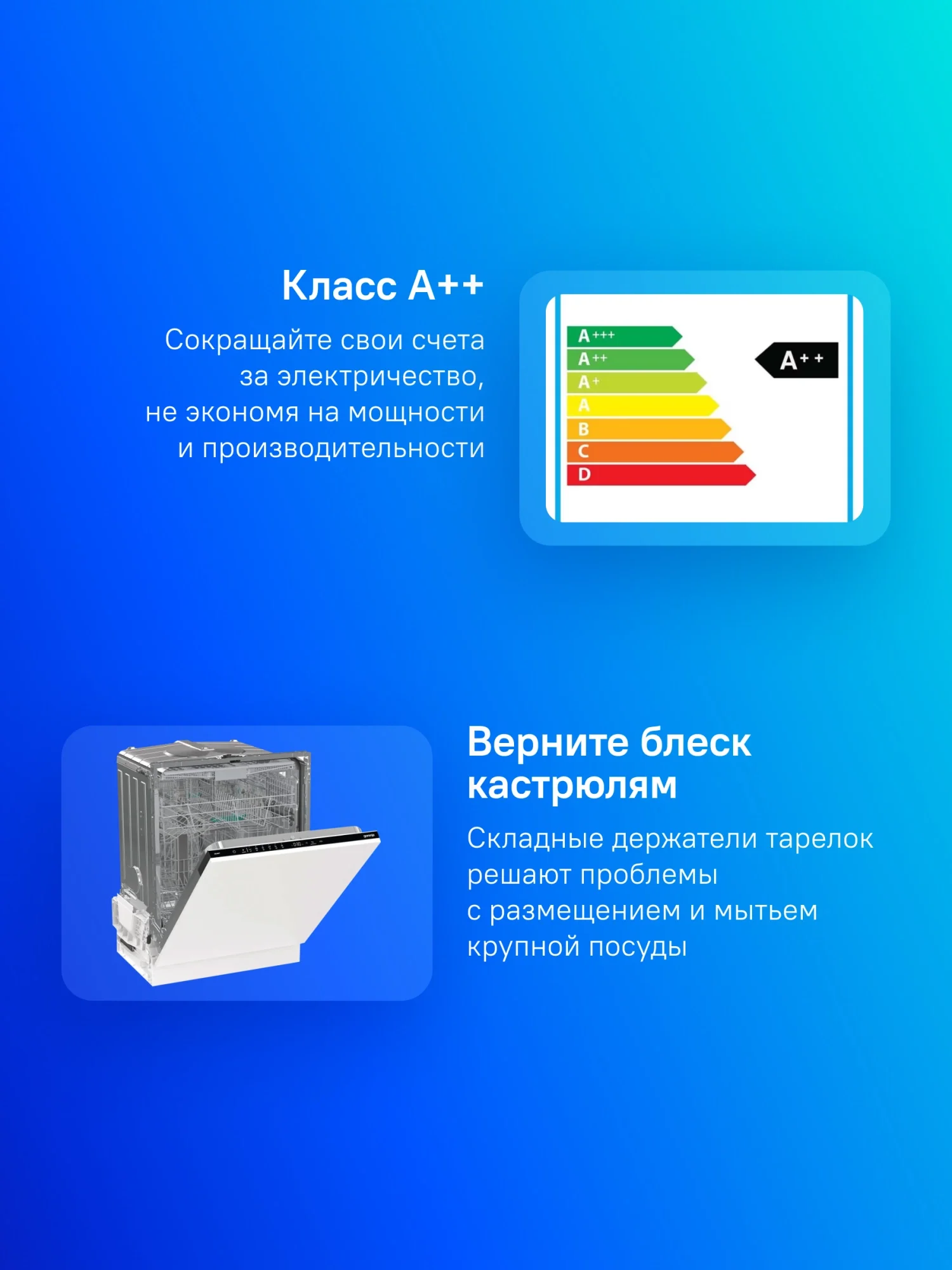 Посудомоечная машина встраив. Gorenje GV643E90 1900Вт полноразмерная