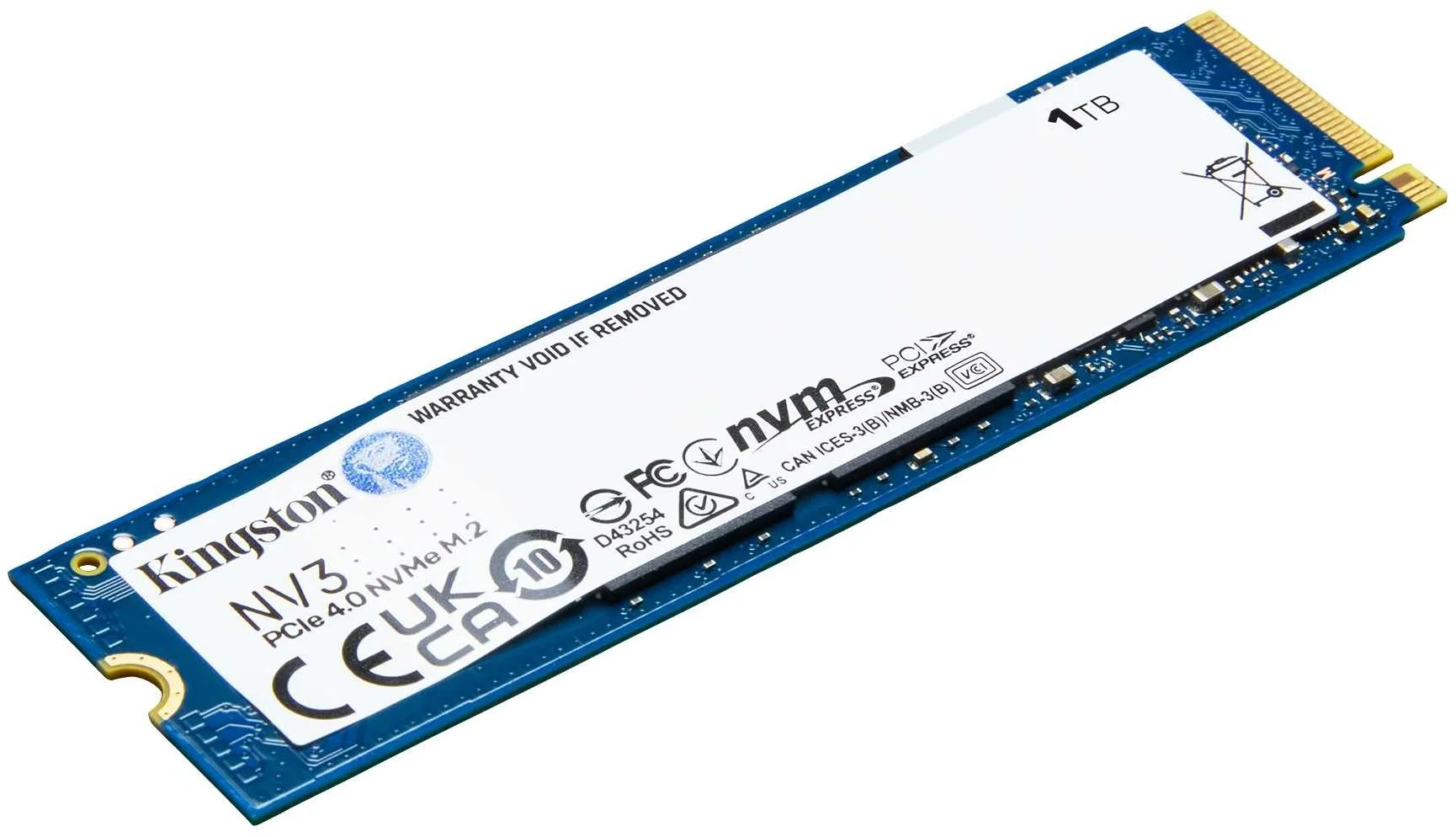 Твердотельный накопитель/ Kingston SSD NV3, 1000GB, M.2(22x80mm), NVMe, PCIe 4.0 x4, 3D TLC, R/W 6000/4000MB/s, TBW 320, DWPD 0.2 (60 мес)