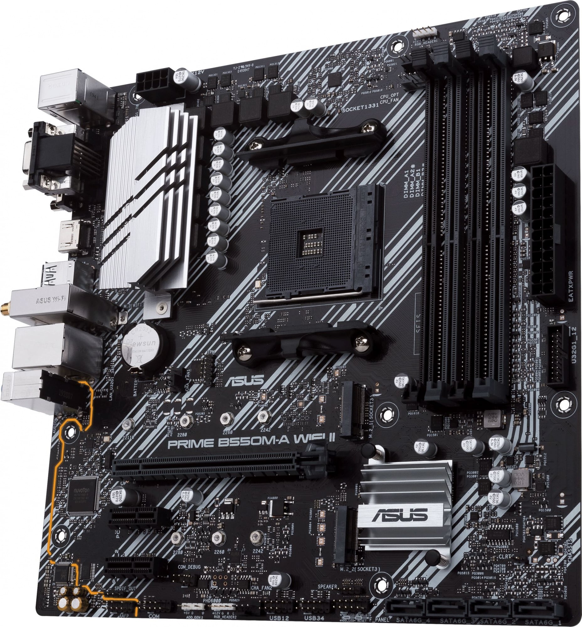 Материнская плата Asus - PRIME B550M-A WIFI II, mATX, AMD B550, 1xAM4, 4xDDR4 до 128ГБ, 1x1GbE, audio, M.2, Wi-Fi, Bluetooth, VGA, HDMI, DVI-D, 1xPS/2, 4xSATA, 6xUSB3.2, PRIME B550M-A WIFI II