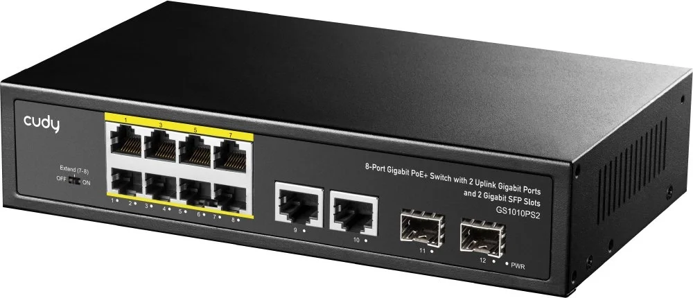 Коммутатор CUDY 8-Port Gigabit PoE+ Switch with 2 Gigabit Uplink ports and 2 Gigabit SFP slot 120W 8-10/100/1000 BASE-T Gigabit ports,2-Port 10/100/1000 BASE-T Gigabit Uplink ports, 2-1000 BASE-X SFP Slot, 8-port IEEE 802.3at PoE+ Injector, Supports PoE power up to 30W for each PoE port, Extend Mode (Port#7 and #8 support transmit distance up to 250m at