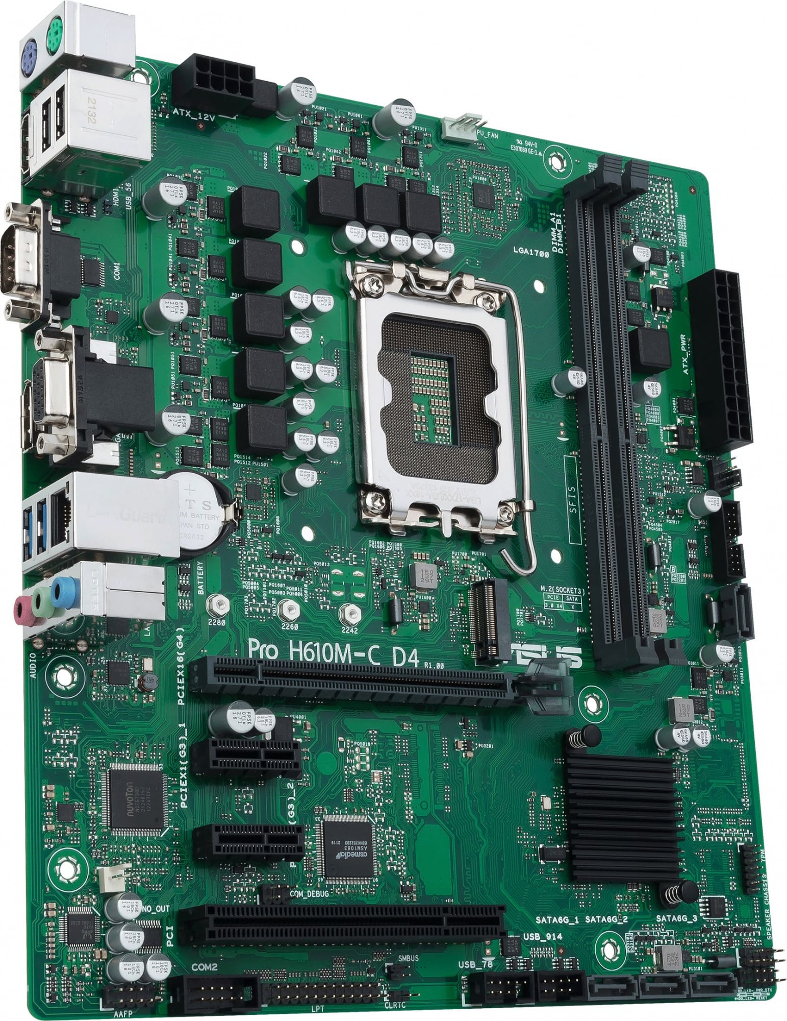 Материнская плата Asus - Pro H610M-C D4-CSM, mATX, Intel H610, 1xLGA 1700, 2xDDR4 до 64ГБ, 1x1GbE, audio, M.2, COM, VGA, HDMI, DP, 2xPS/2, 4xSATA, 2xUSB2.0, 2xUSB3.2, PRO H610M-C D4-CSM