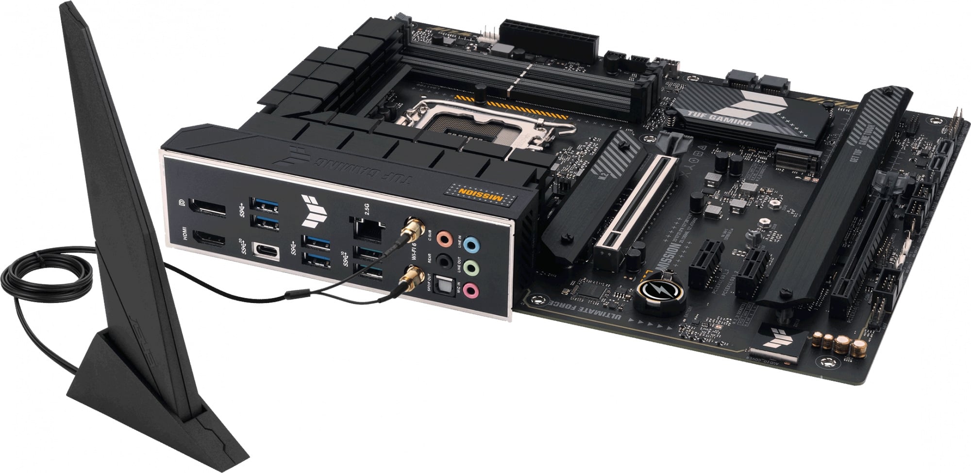 Материнская плата ASUS TUF GAMING H770-PRO WIFI, LGA 1700, Intel H770, 4xDDR5, 4xSATA, 4xM.2, 1xPCIe 5.0 x16, 1xPCIe 4.0 x4, 2xUSB-A 3.2 Gen 2, 4xUSB-A 3.2 Gen 1, 1xUSB-C 3.2 Gen 2x2, 1x2.5Gb LAN, 5x3.5 мм, 7.1, Standard-ATX