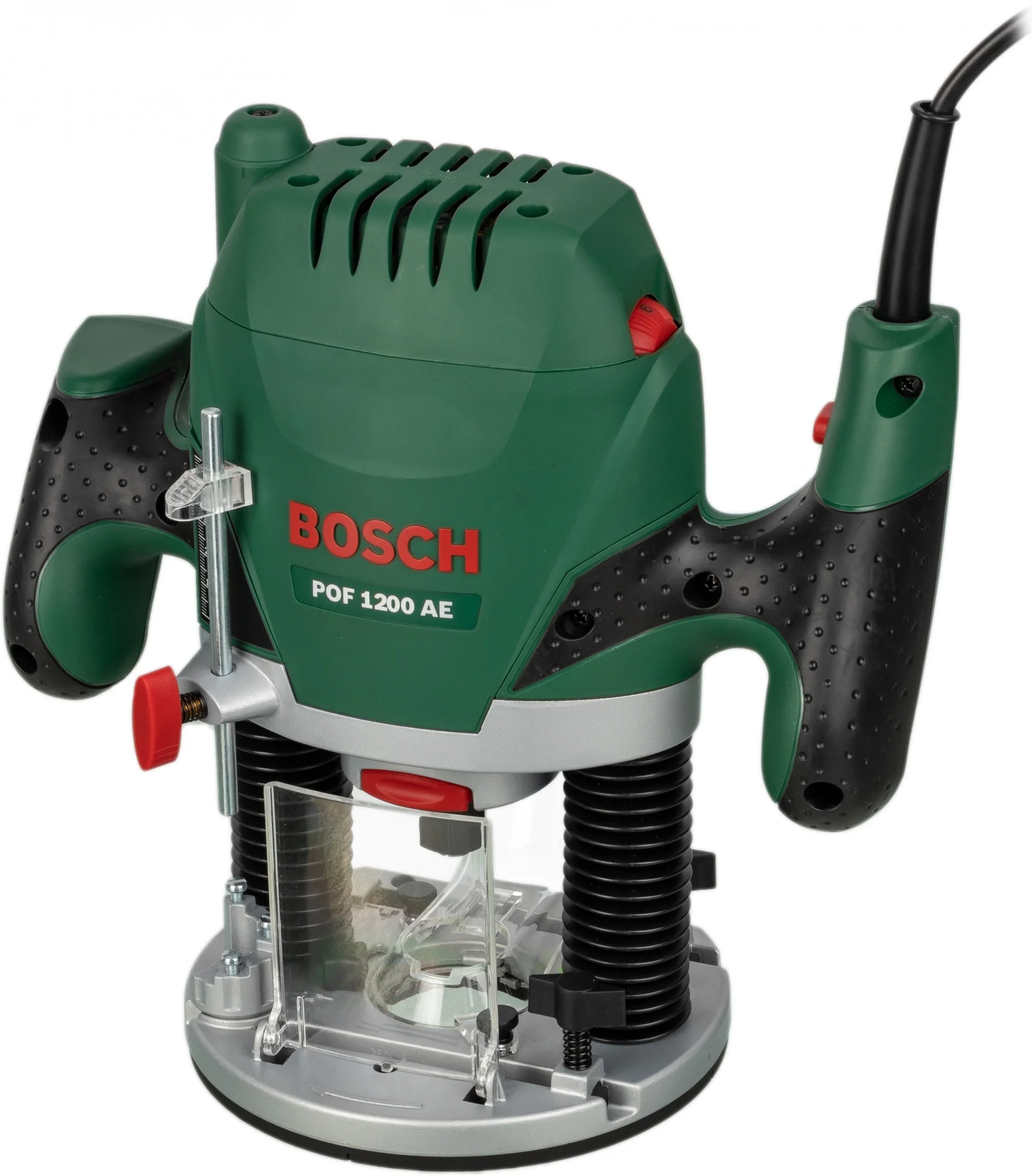 Bosch POF 1200 AE<060326A100> Вертикальный фрезер (1200W, 11000-28000 об/мин, глубина 55 мм, цанга  6+8  мм)