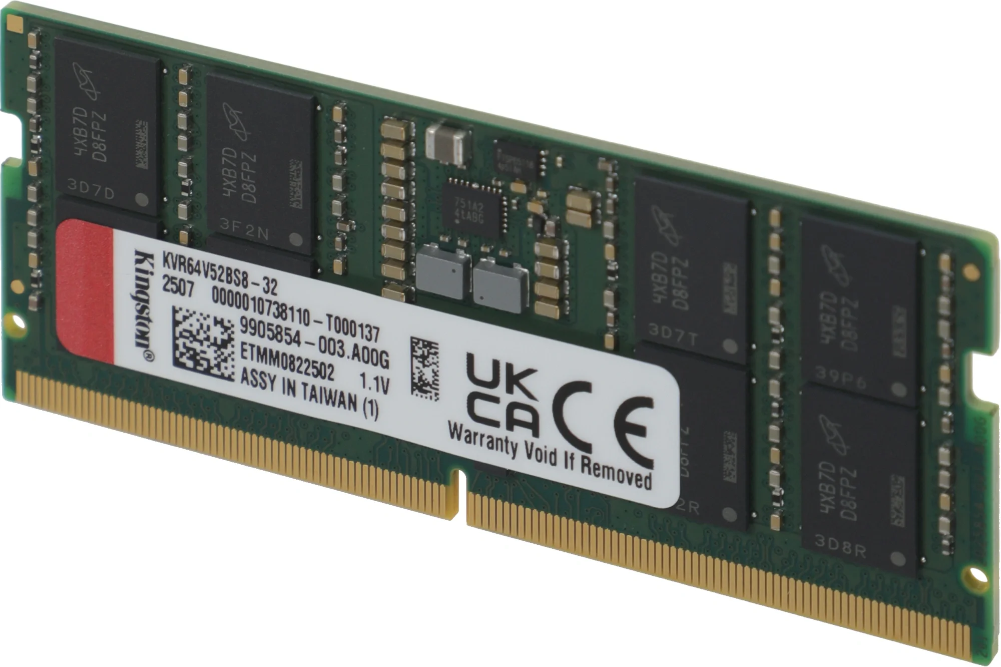 KVR64V52BS8-32 Kingston Модуль памяти Kingston 32GB KVR64V52BS8-32 DDR5 6400 SO DIMM Non-ECC, CL52,  1.1V, 1RX8, RTL