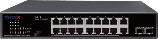 Неуправляемый коммутатор TRASSIR с 16 PoE портами (10/100/1000 Мбит/с Base-T PoE port), 2 SFP портами и 2 RJ-45 Uplink ports, стандарты PoE EEE802.3af, EEE802.3at, максимальная мощность на порт 30Вт, общая - 185 Вт. Максимальная потребляемая мощность 200 Вт. Дальность передачи PoE до 250 метров. Молниезащита и ESD. PD-alive. Топология подключения: Звезда, Каскад. Рабочая температура: 0...40 С. Габариты: 280х44х180.
Гарантия 3 года.