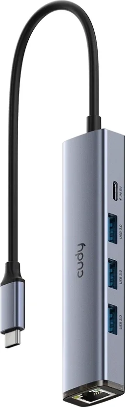 Концентратор CUDY  UH605  5-IN-1 USB Hub with GbE 5-IN-1 USB Hub, Aluminium housing,1 USB-C 3.0 5Gbps male connecter with 25cm cable, 1 Gigabit Ethernet port, 3 USB-A 3.0 5Gbps Port, 1 USB-C power input Ports(5V/2A max),  compatible with MacBook, Mac Pro, Mac mini, iMac, Surface Pro, XPS, Flash Drive, Mob