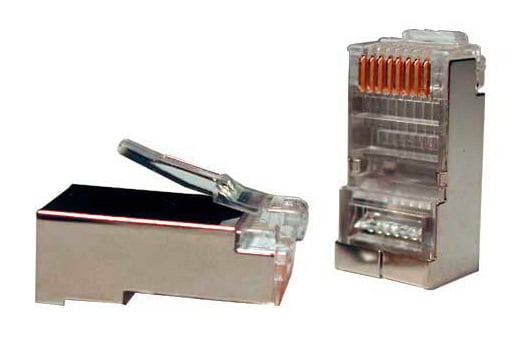 Разъемы Hyperline PLUG-8P8C-U-C5-SH-100 Разъем RJ-45(8P8C) под витую пару, категория 5e (50 µ"/ 50 микродюймов), экранированный, универсальный (для одножильного и многожильного кабеля) (100 шт)