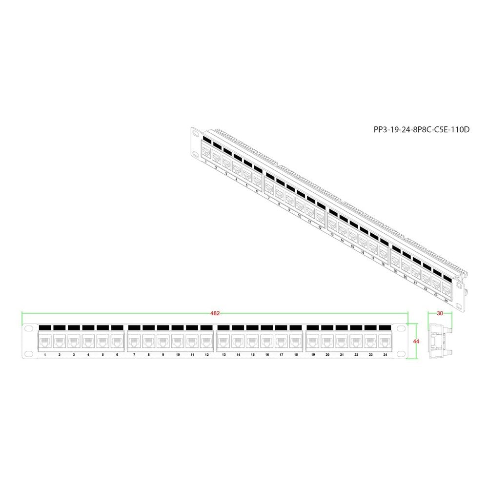 Аксессуары Hyperline PP3-19-24-8P8C-C5E-110D Патч-панель 19", 1U, 24 порта RJ-45, категория 5e, Dual IDC, ROHS, цвет черный (PP3-19-24-8P8C-C5E-110D) (054920)