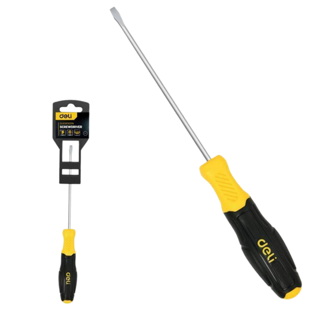 DL6383001N Deli Шлицевая отвертка Deli DL6383001N 8х300мм сталь Cr-V, двухкомпонентная прорезиненная рукоять
