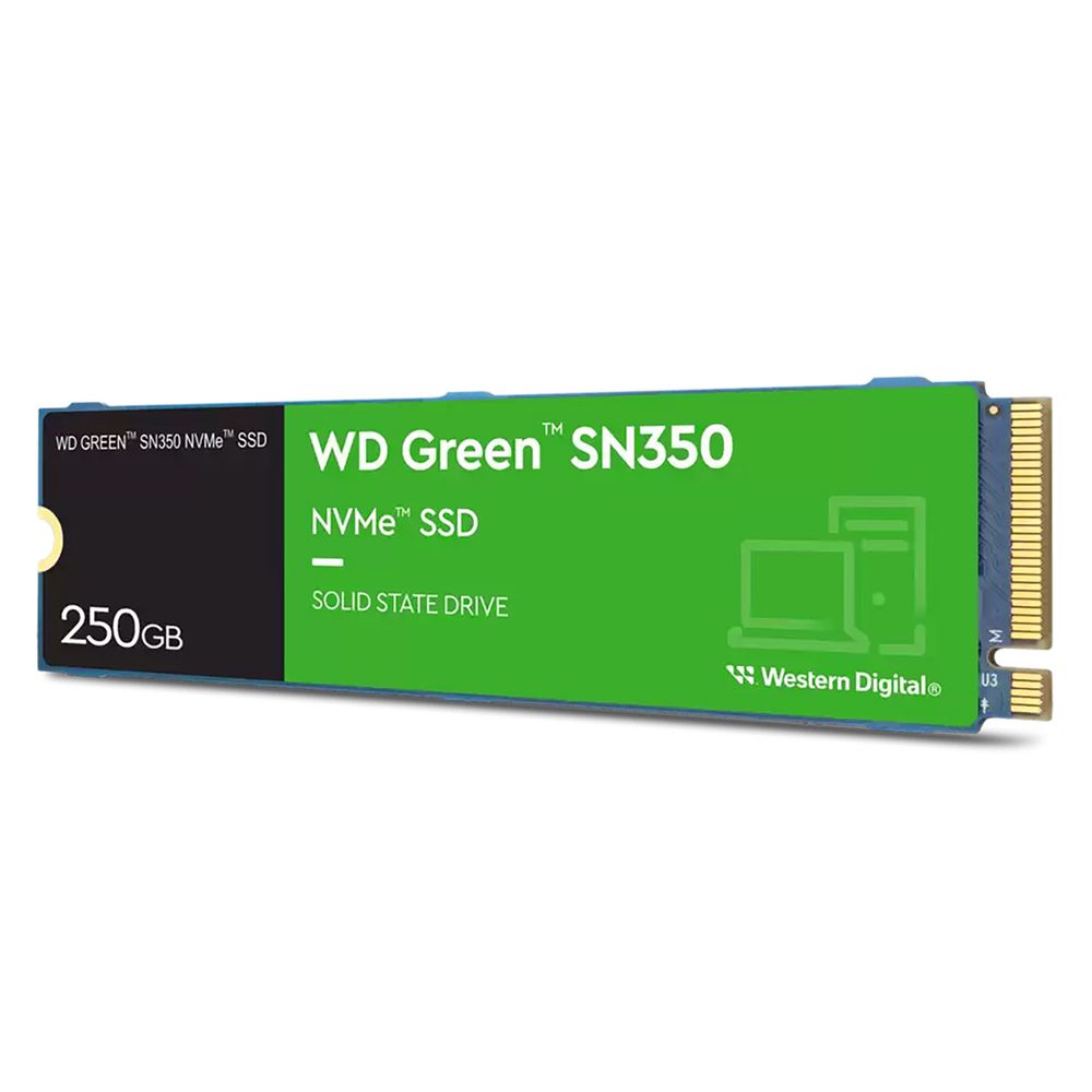 Твердотельный накопитель/ WD SSD Green SN350 NVMe, 250GB, M.2(22x80mm), NVMe, PCIe 3.0 x4, 3D TLC, R/W 2400/900MB/s, IOPs 160 000/150 000, TBW 40, DWPD 0.3 (12 мес.)