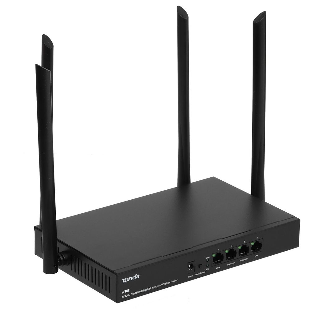 Адаптер беспроводной связи (Wi-Fi) Tenda W18E Гигабитный беспроводной маршрутизатор точки доступа AC1200 до 300 Мбит/с на 2,4 ГГц + до 867 Мбит/с на 5 ГГц, LAN 4x1Гбит/с, 4x5dBi антенны