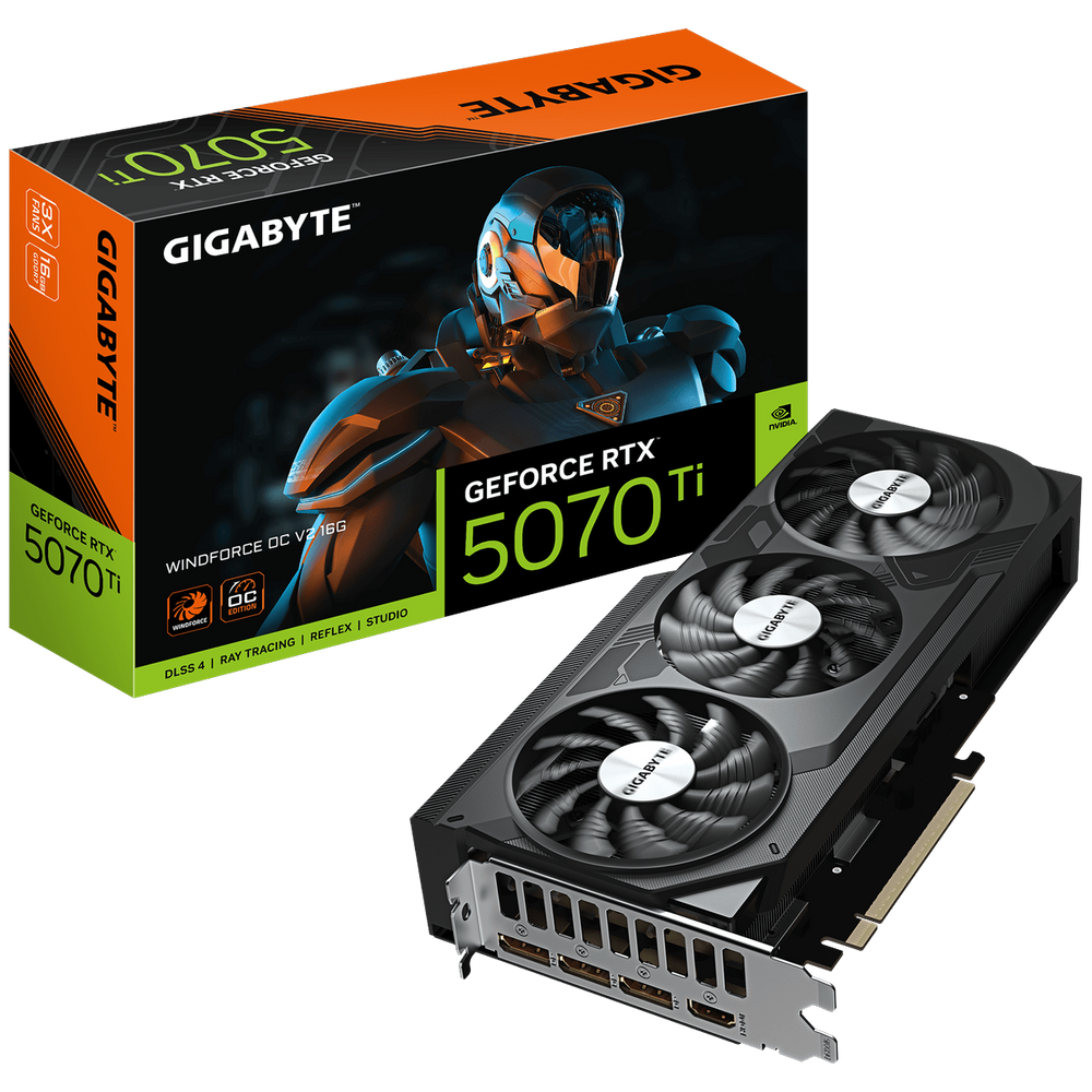 Видеокарта Gigabyte RTX5070Ti WINDFORCE OC V2 16GB GDDR7 256bit 3xDP HDMI 3FAN RTL