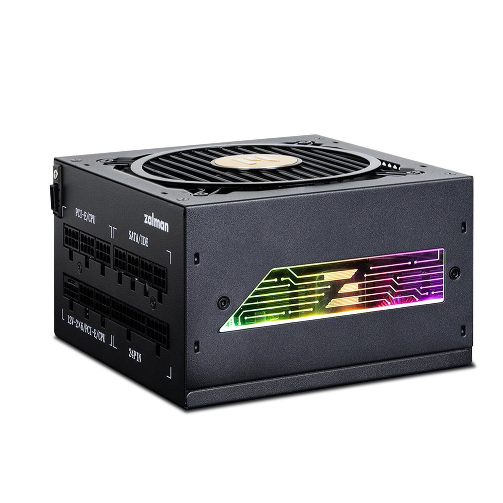 Блок питания ATX 12V Ver3.1 1000W 80+GOLD APFC 12cm fan 24pin 2x(4+4)pin 2x8pin CPU 3xMolex+FDD 4x6/8pin 1xPCI-E 12xSATA 3pin ARGB черный ZM1000-TMX2 VIEW ZALMAN