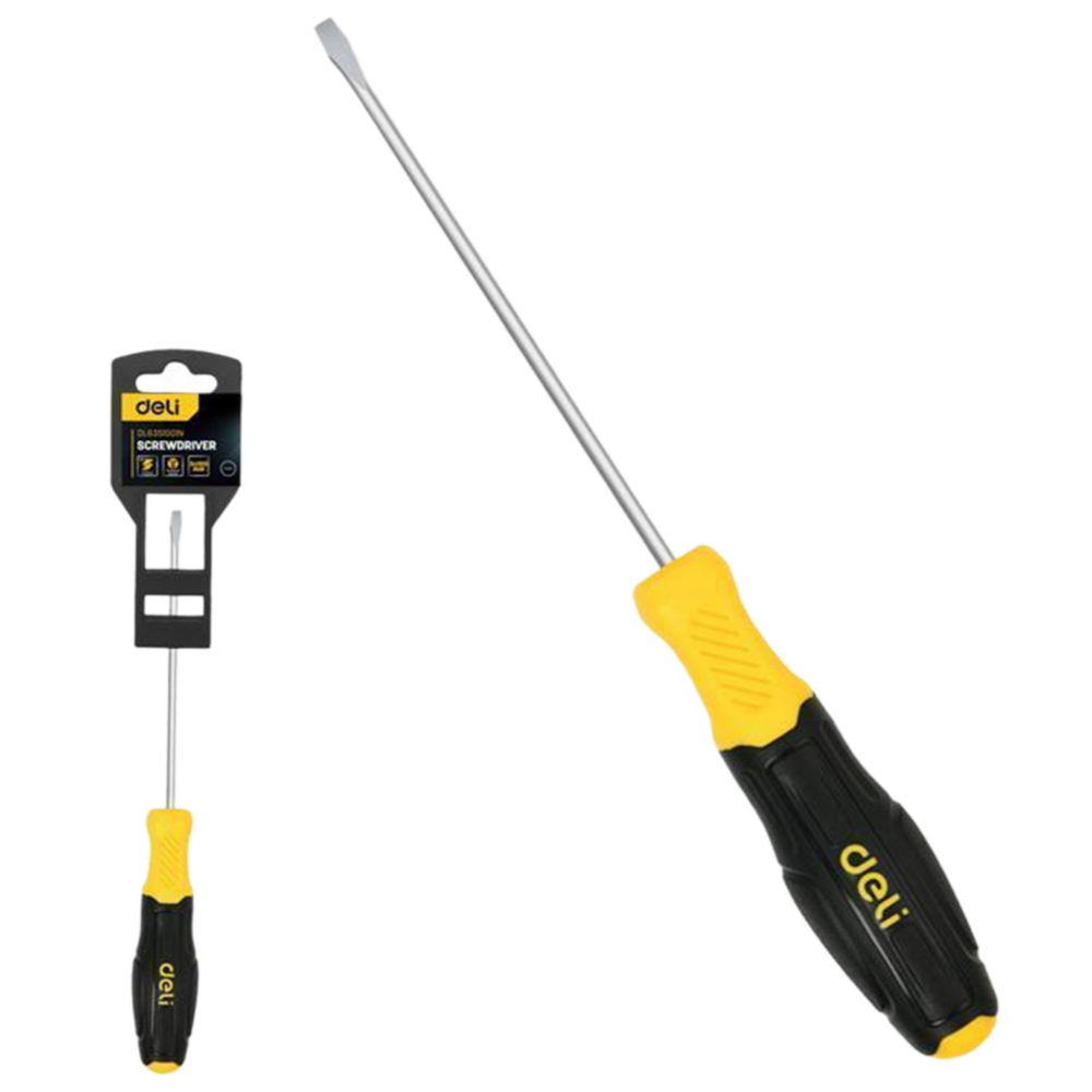 DL6351001N Deli Шлицевая отвертка Deli DL6351001N 5х100мм сталь Cr-V, двухкомпонентная прорезиненная рукоять