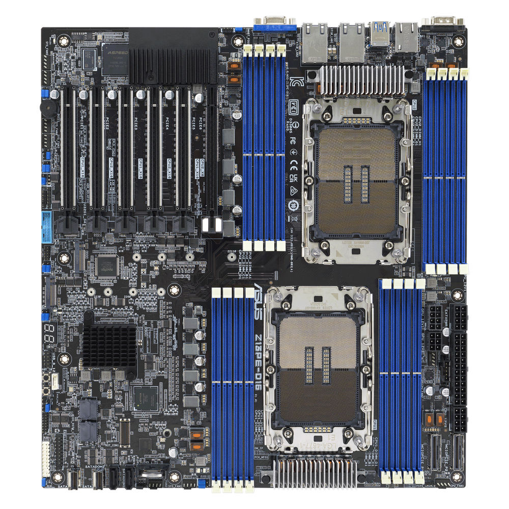 Материнская плата ASUS Z13PE-D16, 2xLGA4677, Intel C741, 16xDDR5 RDIMM, 8xSATA, 2xM.2, 5xPCIe 5.0 x16, 1xPCIe 5.0 x8, 2x10Gb LAN, 2xUSB-A 5Gbps, 1xCOM, 1xVGA, 1xASPEED AST2600 GPU, E-ATX