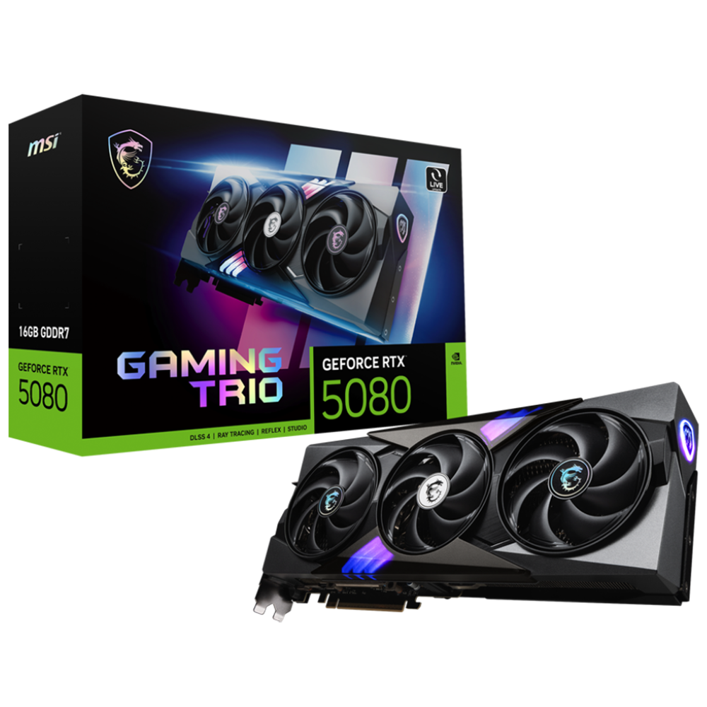 Видеокарта MSI PCI-E 5.0 RTX 5080 16G GAMING TRIO NVIDIA GeForce RTX 5080 16Gb 256bit GDDR7 2617/30000 HDMIx1 DPx3 HDCP Ret