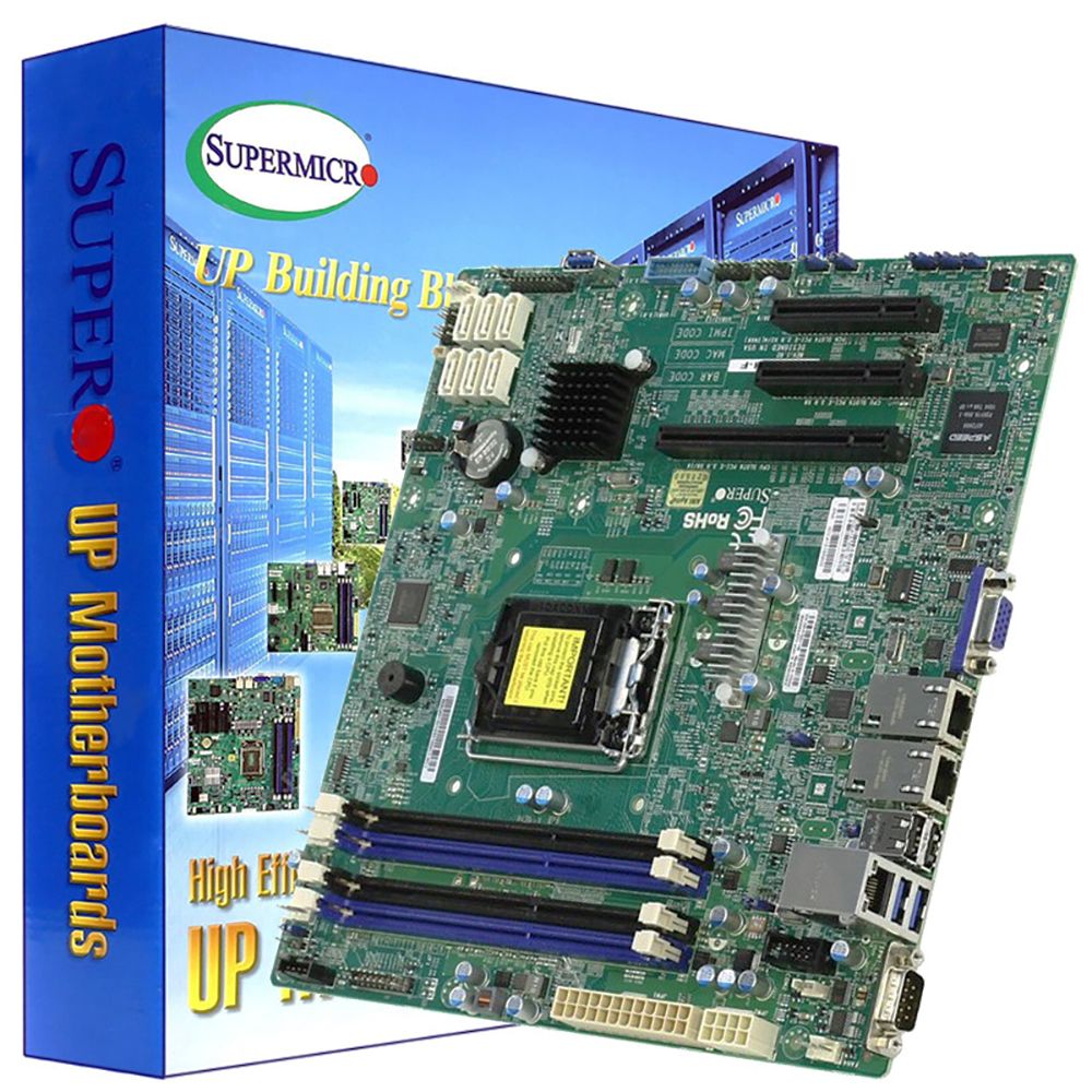 Материнская плата SuperMicro MBD-X10SLH-F-O, RTL {10} mATX, LGA1150, IntelC226, 4xDDR3, 2xPCI-Ex4, 1xPCI-Ex8, 6xSATA3, 2xGbE, IPMI, VGA
