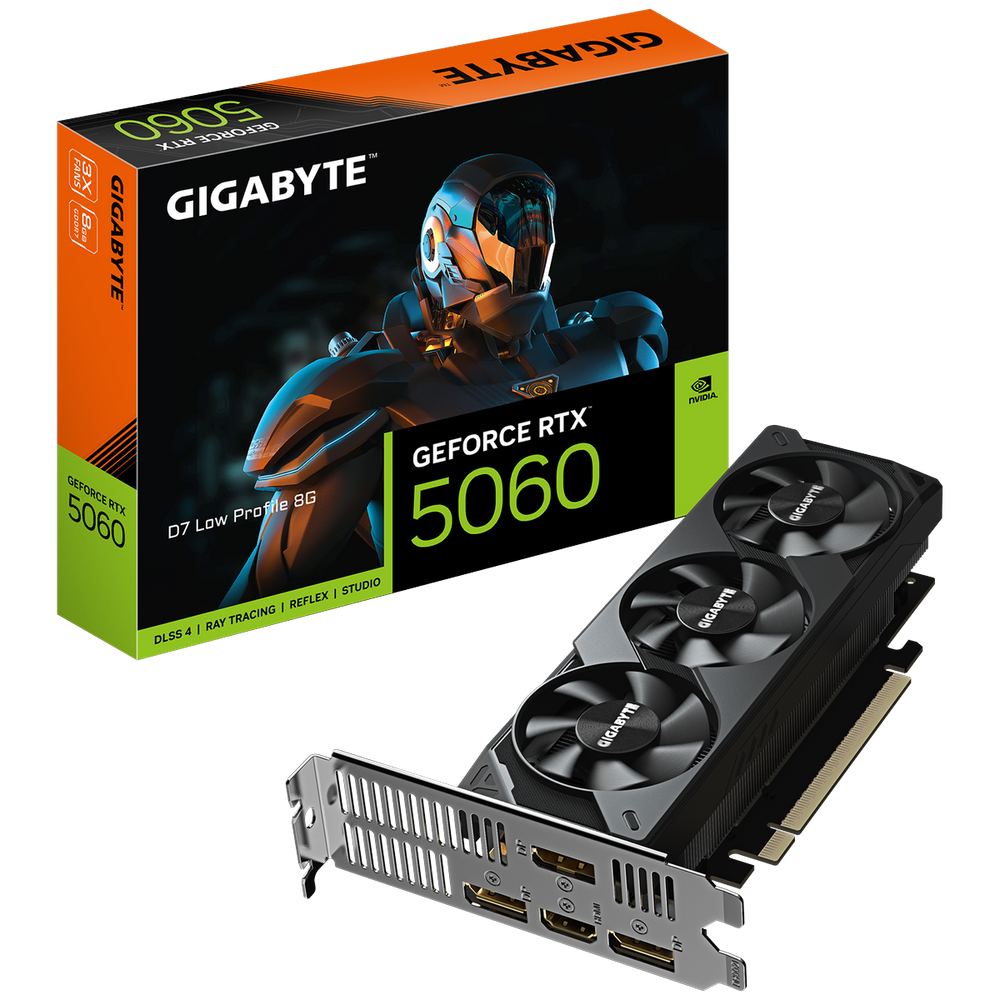 Видеокарта Gigabyte GV-N5060D7-8GL, NVIDIA GeForce RTX 5060, 8 ГБ GDDR7, 128 бит, PCI-e 5.0, 1xHDMI, 3xDP, 2497 МГц