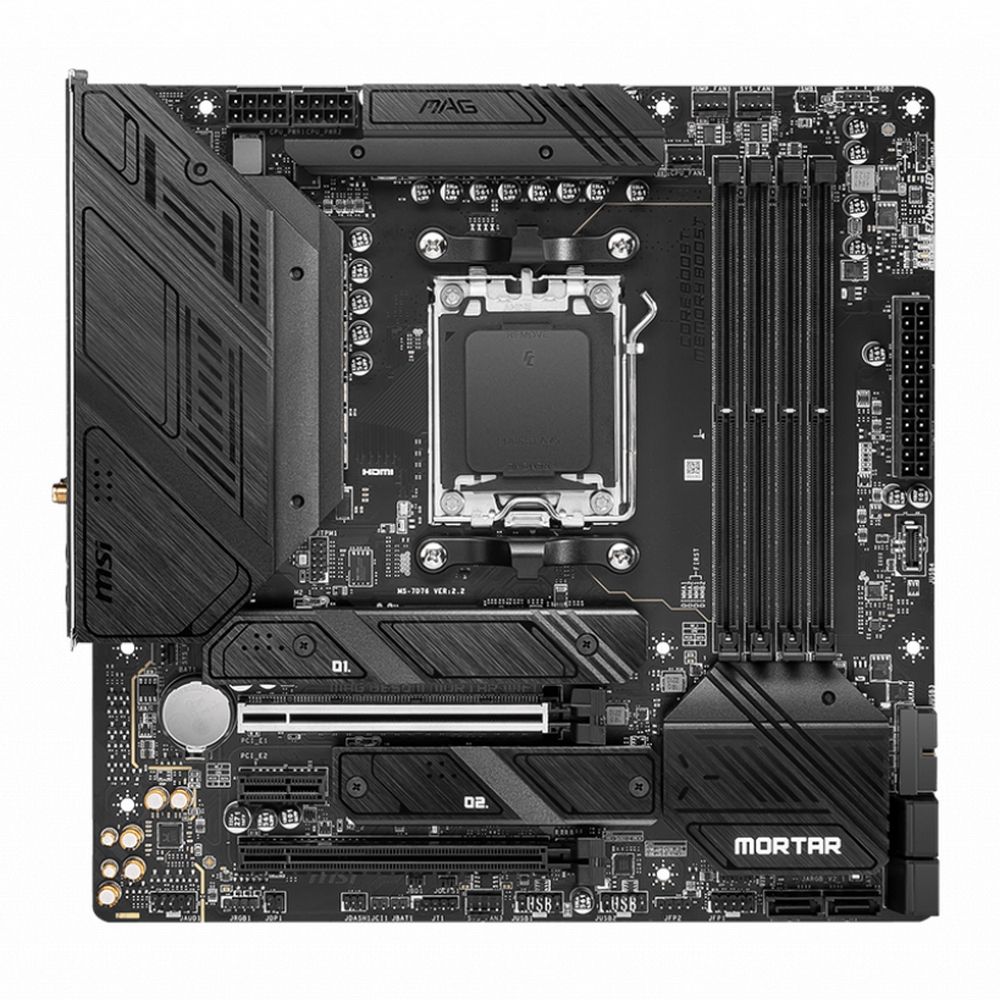 Материнская плата MSI MAG B650M MORTAR WIFI B650, AM5, 4*DDR5, 2*PCIEx16, 1*PCIEx1, 2*M.2, 2*TypeC, 3*USB3.2Gen2, 6*USB3.2Gen1, 4*USB2.0, 6*SATA3.0, 2.5G, DP, HDMI, M-ATX, RTL
