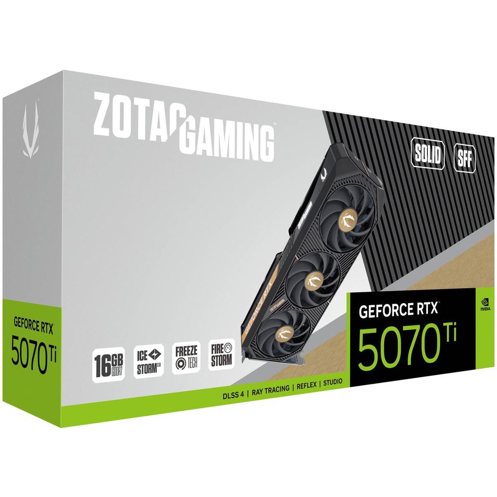 Видеокарта Zotac RTX5070Ti SOLID SFF 16GB GDDR7 256bit 3xDP HDMI 3FAN PREMIUM PACK