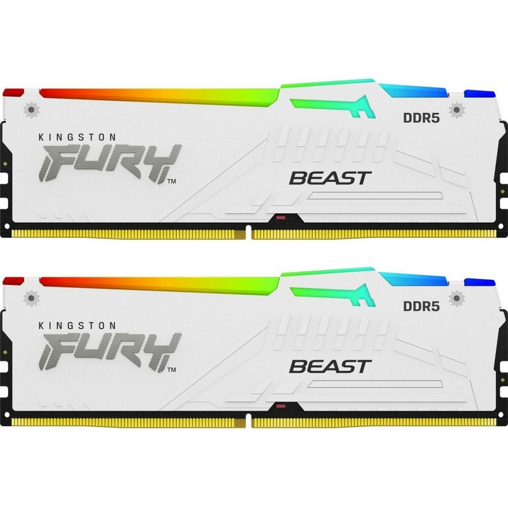 Оперативная память для компьютера 32Gb (2x16Gb) PC5-44800 5600MHz DDR5 DIMM CL40 Kingston Fury Beast White RGB KF556C40BWAK2-32