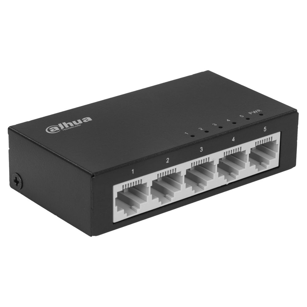 Коммутатор 5-в-1 Dahua DH-PFS3005-5ET/5 портовдо 100 Мбит.с/коммутация до 1 Gbит.с/неуправляемый/Plug & Play/черный (DH-PFS3005-5ET)