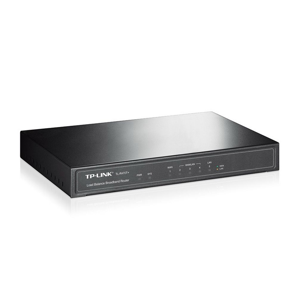 Маршрутизатор TP-LINK TL-R470T+ 5-портовый Multi-WAN маршрутизатор для малого бизнеса и интернет-кафе, до 4 настраиваемых Fast Ethernet WAN/LAN-портов, DDNS, DDNS, UPnP, пропуск трафика VPN, 10000 сессий, стальной корпус (040413) {20}