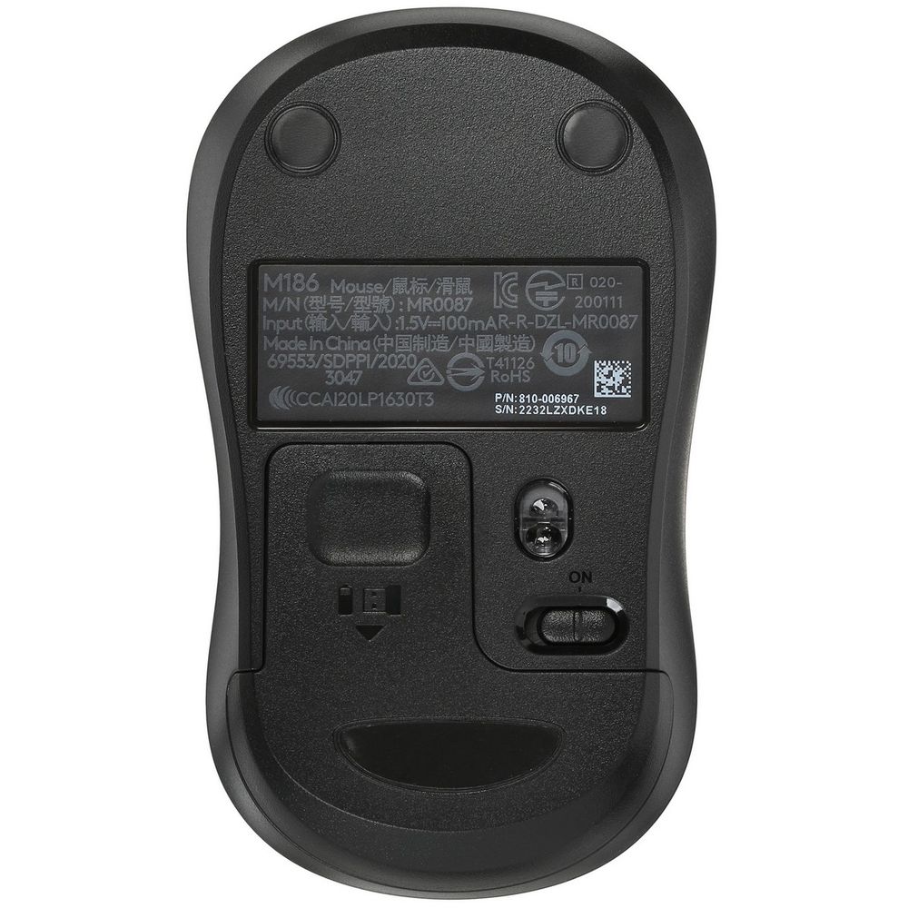 Мышь Logitech M186 черный/серый оптическая (1000dpi) беспроводная USB2.0 для ноутбука (2but)