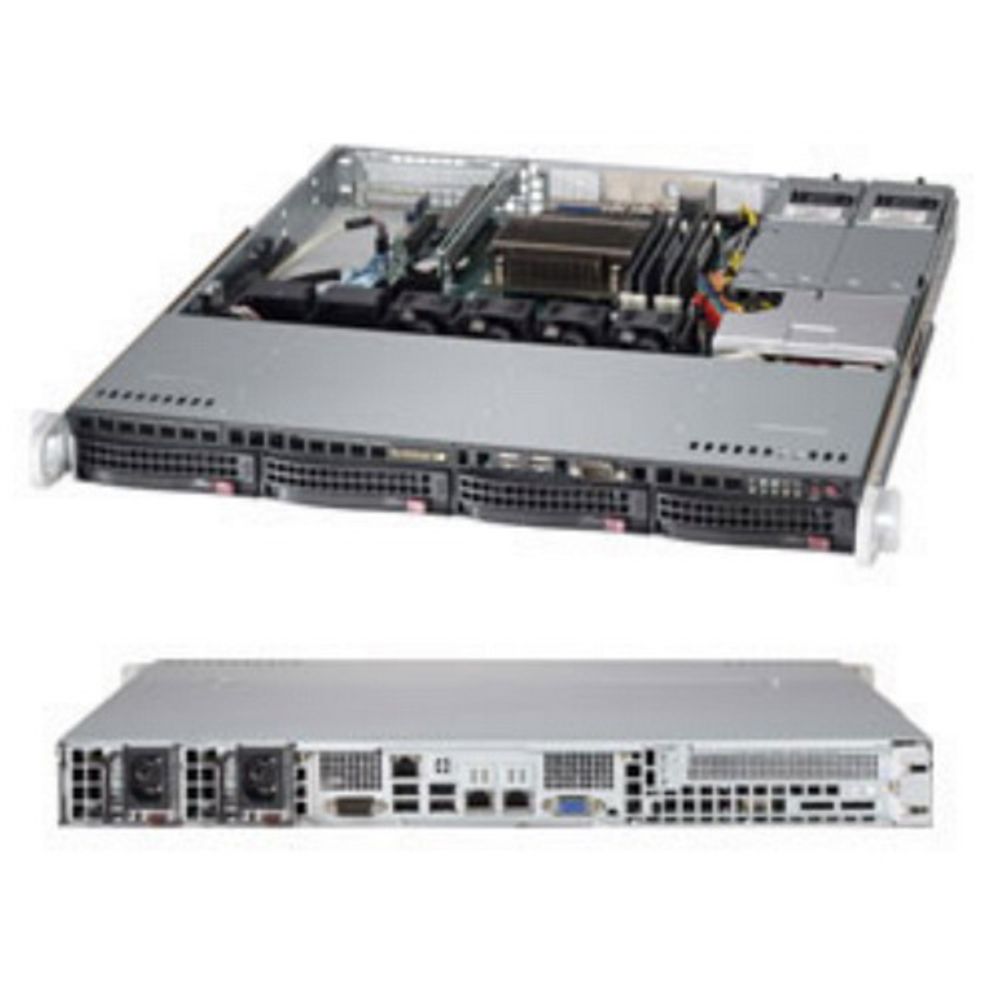 Платформа системного блока SuperMicro SYS-5018D-MTRF 1U, LGA1151, iC224, 4xDDR3, 4x3.5 HDD, 2x1GbE, IPMI, 1x PCIEx8, 2x400W (X10SLM-F, 813MTQ-R400B)