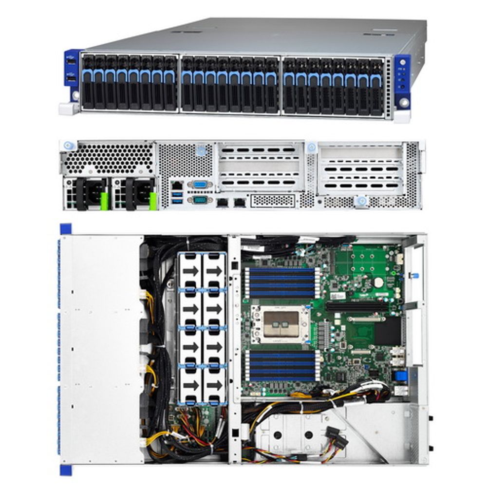 Платформа системного блока Tyan Rackmount B8026T70AE24HR 2U (24) 2.5 Hot-Swap NVMe, 2 2.5" fixed HDD/SSDs, (8) 6cm fans, (1) AMD Socket SP3, (1) AMD EPYC™ 7000 Series Processor, (16) DIMM slots