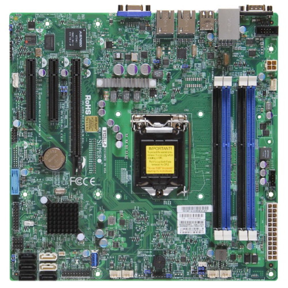 Материнская плата SuperMicro MBD-X10SLL-F-O, RTL {5} Micro-ATX LGA 1150 Intel® C222 Express PCH 2 SATA3 (6Gbps) port 4 SATA2 (3Gbps) ports 6 USB 2.0 ports 2 USB 3.0 ports 1 VGA port 1 PCI-E 3.0 x8 (in x16 slot) 1 PCI-E 3.0 x8 1 PCI-E 2.0 x4