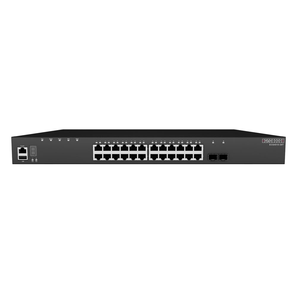 Коммутатор Edge-corE ECS4510-28T Edge-corE 24 x GE + 2 x 10G SFP+ ports + 1 x expansion slot (for dual 10G SFP+ ports) L2+ Stackable Switch, w/ 1 x RJ45 console port, 1 x USB type A storage port, RPU connector, fan-less design, Stack up to 4 units {3}