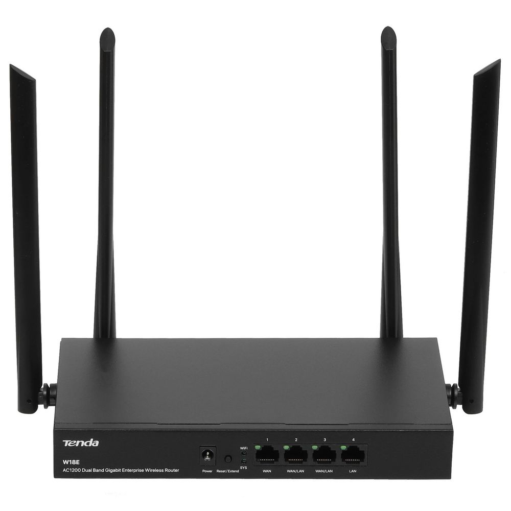 Адаптер беспроводной связи (Wi-Fi) Tenda W18E Гигабитный беспроводной маршрутизатор точки доступа AC1200 до 300 Мбит/с на 2,4 ГГц + до 867 Мбит/с на 5 ГГц, LAN 4x1Гбит/с, 4x5dBi антенны