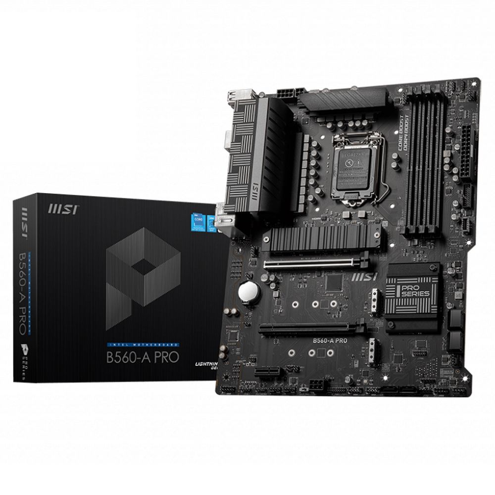 Материнская плата MSI B560-A PRO (B560, S1200, 4xDDR4, 1xPCIe 4.0x16, 1xPCIe 3.0x16, 1xPCIe 3.0x1, 6xSATA, 3xM.2, 2xUSB3.2 Gen2, 6xUSB3.2 Gen1, 8xUSB2.0, DP, HDMI, 2.5GLAN, ATX, Retail)