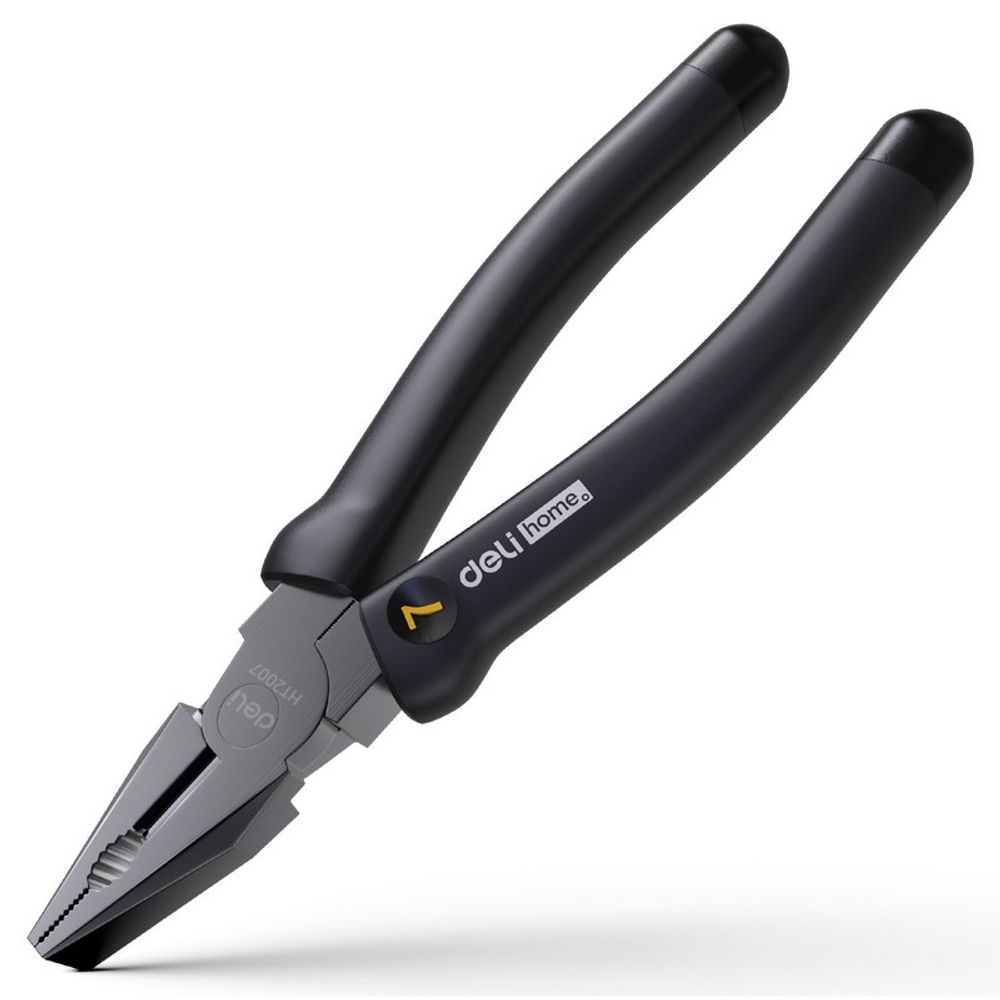Комбинированные плоскогубцы "Home Series Black" Deli HT2007  Bad Pack  180мм, эксклюзивный дизайн, рукоятка из высококачественного софттач пластика