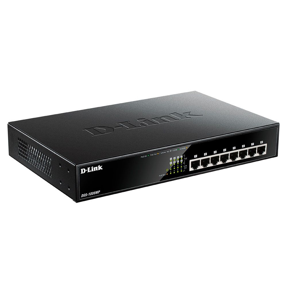 Коммутатор D-Link DGS-1008MP/B1A, 8×1GbE PoE, 125W, неуправляемый