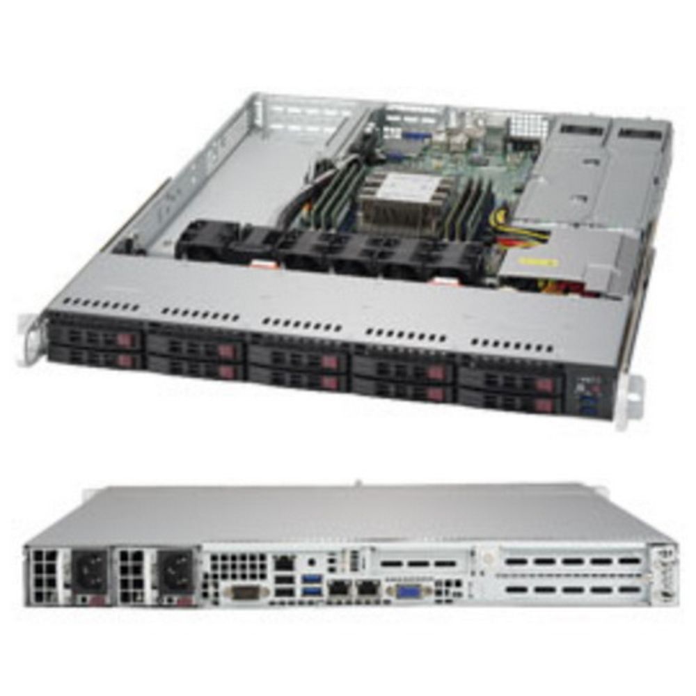 Платформа системного блока SuperMicro SYS-1019P-WTR 1U, 1xLGA3647, iC622, 6xDDR4, up to 10x2.5 (2xNVMe), SATA Onbd, 2x10GbE, 2x PCIEx16, 1x PCIEx8, 2x500W (CSE-116AC2-R504WB, X11SPW-TF)