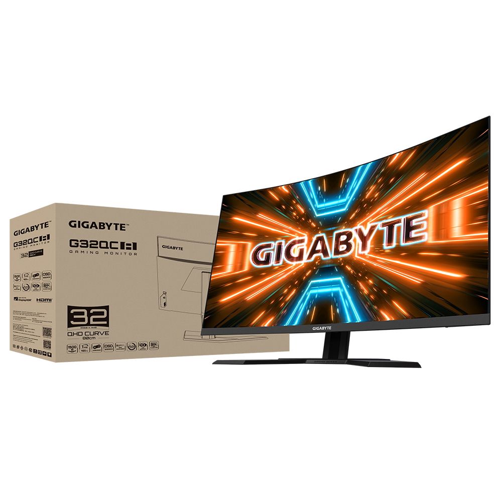 Монитор Gigabyte 31.5" G32QC A-EK Gaming monitor Black (VA, 2560x1440, HDMI+HDMI+DP, 1 ms, 178°/178°, 350 cd/m, 3000:1, 2xUSB3.0, 165Hz, Curved (20VM0-GG32QCABA-1EKR) (811495)