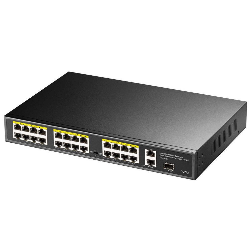 Коммутатор Cudy FS1026PS1, 24×100M PoE+, 2×1GbE, 1×SFP, 300 Вт, 1U