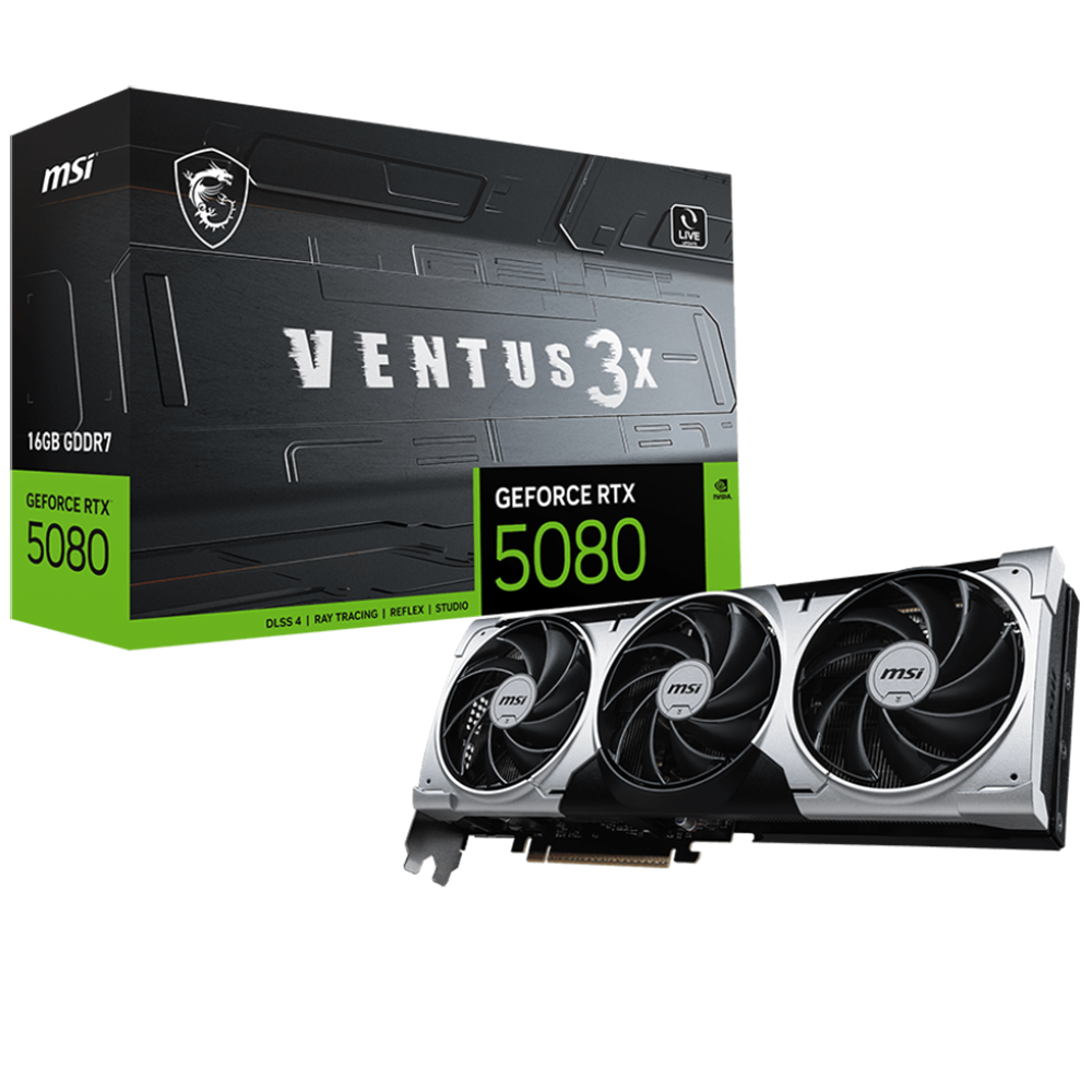 Видеокарта MSI NVIDIA GeForce RTX 5080 VENTUS 3X PLUS, 16Gb GDDR7, Retail (RTX 5080 16G VENTUS 3X PLUS)