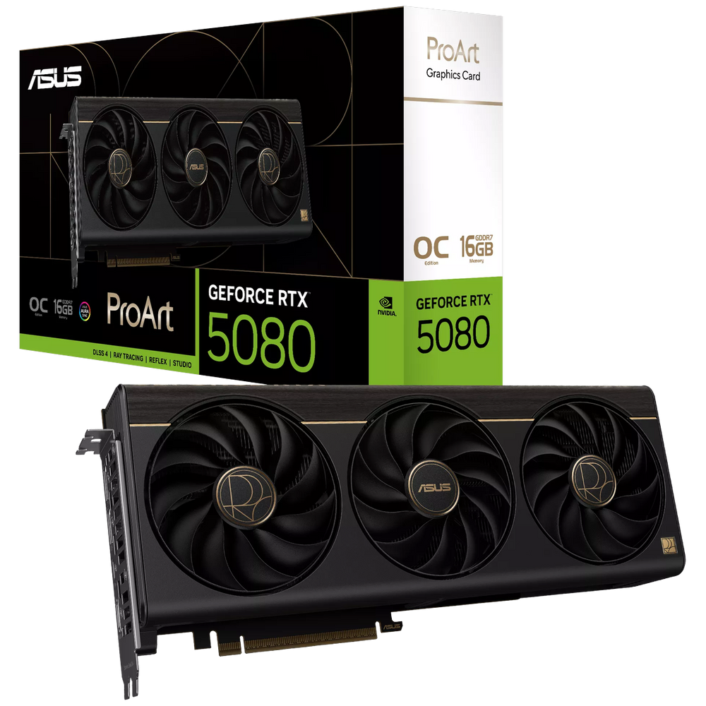 Видеокарта ASUS GeForce RTX 5080 ProArt OC Edition, 16 GB GDDR7, 256 bit, 2xDisplayPort, HDMI, USB-C, GPU 2300 MHz