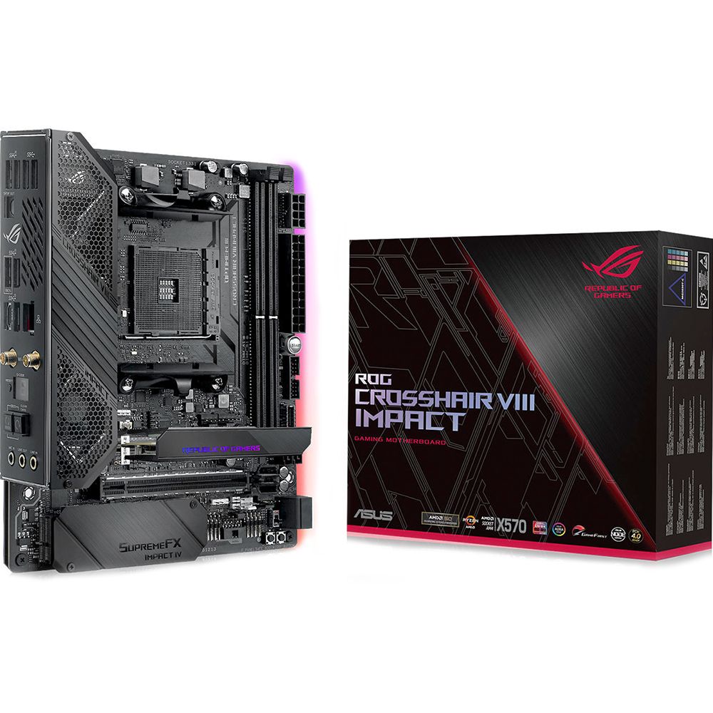 Материнская плата Asus - ROG CROSSHAIR VIII IMPACT, mDTX, AMD X570, 1xAM4, 2xDDR4 до 64ГБ, 1x1GbE, audio, M.2, Wi-Fi, Bluetooth, 4xSATA, 7xUSB3.2, 1xUSB3.2 Type C, 90MB11Q0-M0EAY0