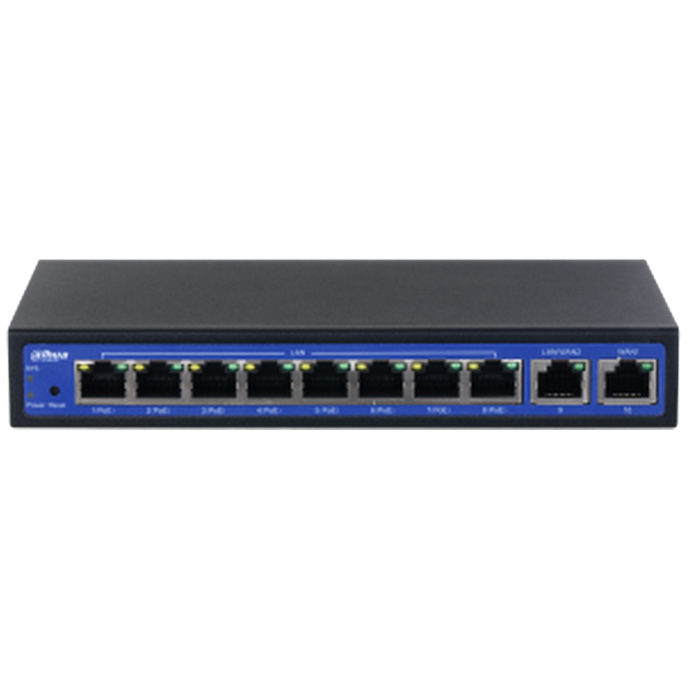 Контроллер Wi-Fi Dahua DH-EAC10-P, 8xRJ45 1Gb (PoE), 2xRJ45 1Gb (uplink), суммарно до 64Вт, управление до 10 точек доступа серии EAP