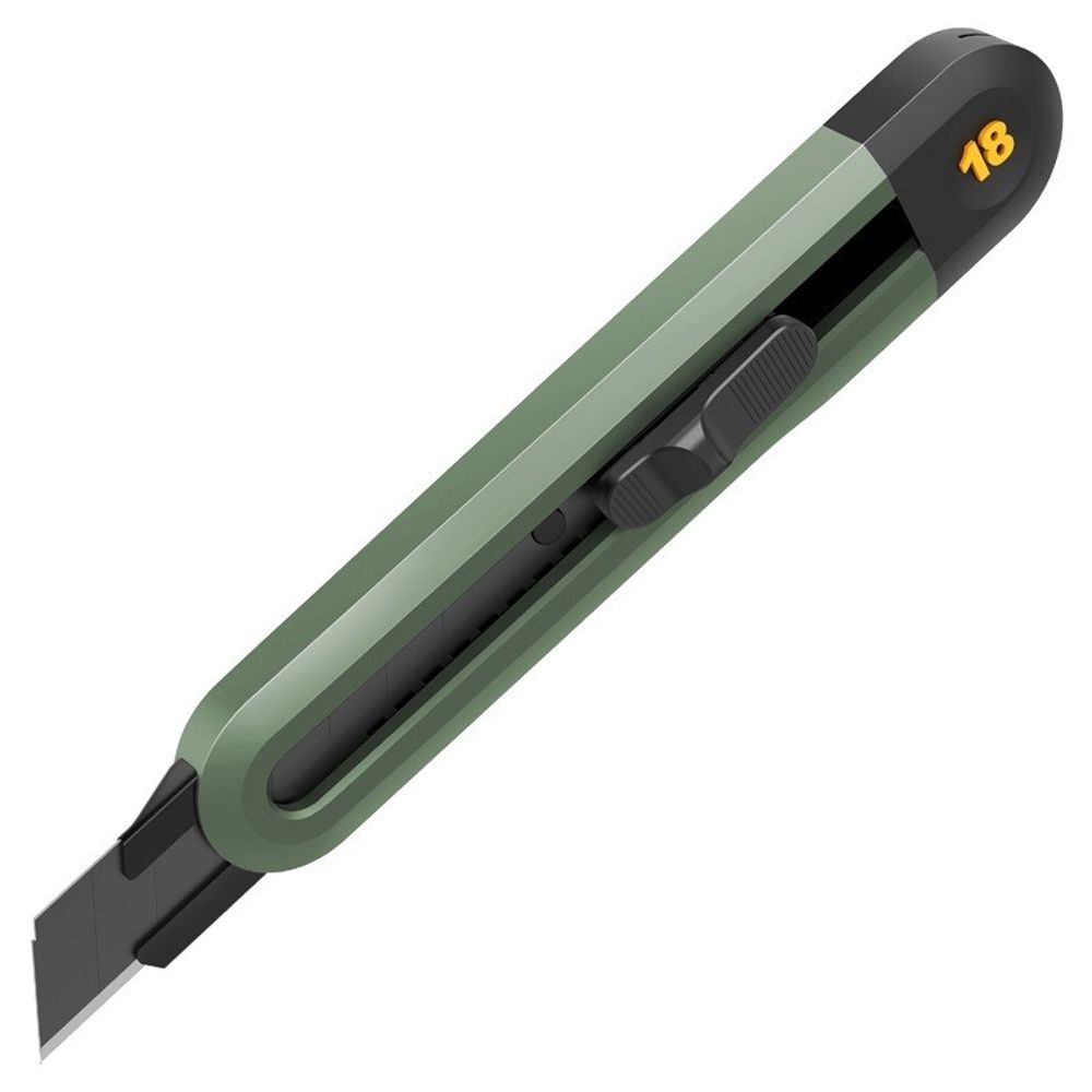 Технический нож "Home Series Green" Deli HT4018L  ширина лезвия 18мм, эксклюзивный дизайн, корпус из высококачественного софттач пластика