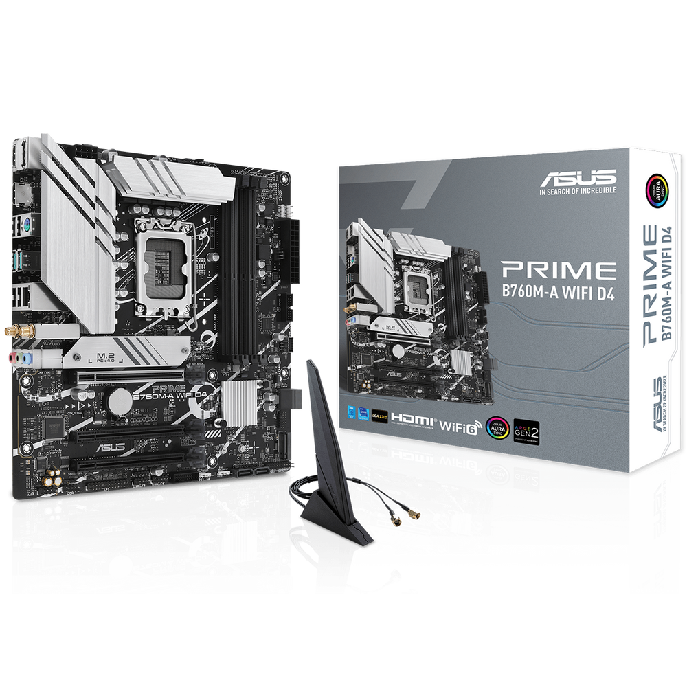 Материнская плата ASUS PRIME B760M-A WIFI D4, LGA1700, B760, 4*DDR4, 4*SATA, 2*M.2, 2*USB 3.2, 4*USB 2.0, 6*PCIx16, DP+2*HDMI, mATX; 90MB1CX0-M1EAY0