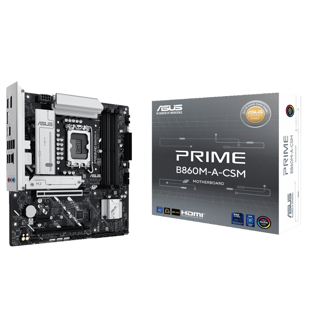 Материнская плата ASUS PRIME B860M-A-CSM, LGA1851, B860, 4*DDR5, 4*SATA, 2*M.2, 2*USB 3.2, 4*USB 2.0, Type-C, 2*PCIx16, 1*PCIx1, 2*DP+HDMI, mATX; 90MB1K00-M0EAYC