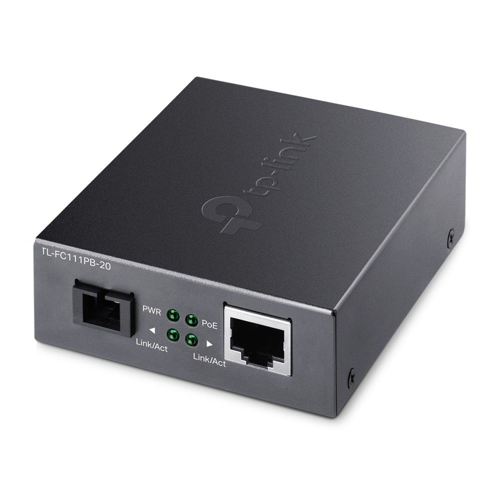 TP-Link TL-FC111PB-20 WDM медиаконвертер с PoE‑портом RJ45 10/100 Мбит/с и разъёмом SC 100 Мбит/с для одномодового двуна